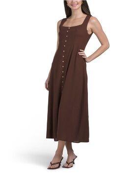 WHITE CLOSET ELEMENTS LINEN BLEND SWEATHEART MAXI DRESS CHOCOLATE BROWN SZ M NWT